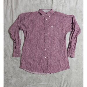 Ariat Mens Wrinkle-Free Burgundy‎ Floral Button Down Western Shirt Large